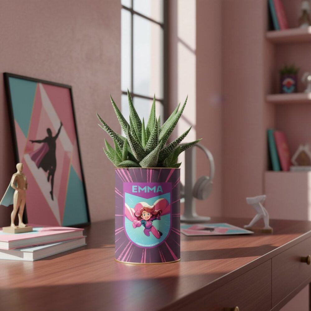 Plante personnalisée Super Héroïne – Cadeau nature pour fille avec prénom
