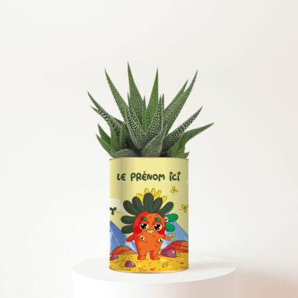 Plante personnalisée enfant – Gasteria avec personnage cartoon et prénom