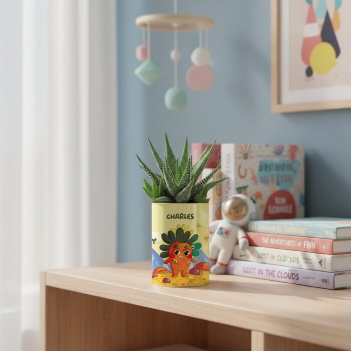 Plante personnalisée enfant – Gasteria avec personnage cartoon et prénom