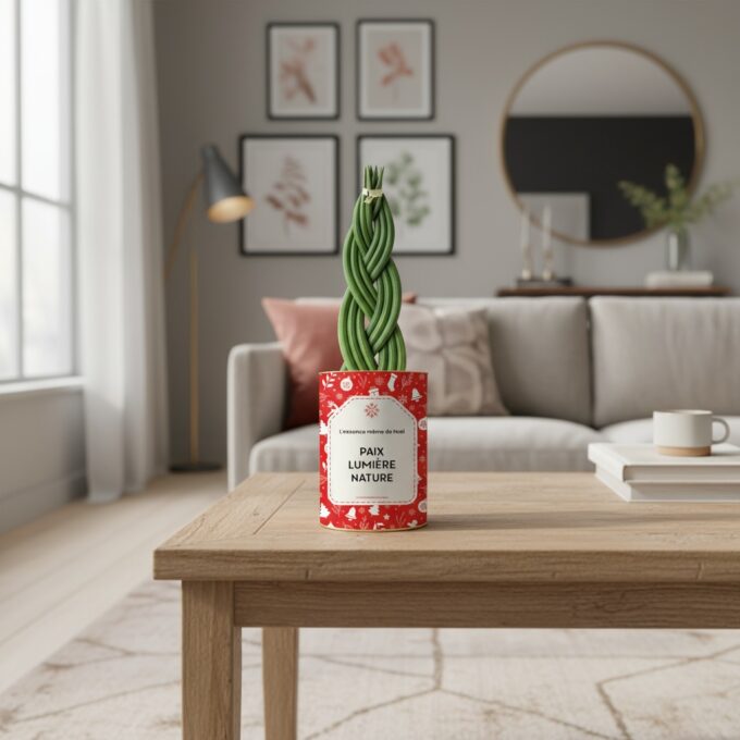Paix, Lumière, Nature - Plante Sansevieria twist tressé personnalisée pour Noël