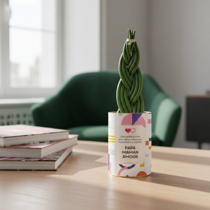 Plante personnalisée Papa & Maman - Sansevieria tressée, un cadeau d’amour pour les parents
