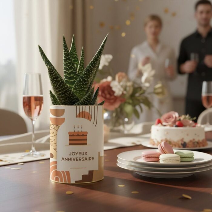 Plante personnalisée Joyeux Anniversaire - Jolie succulente à message