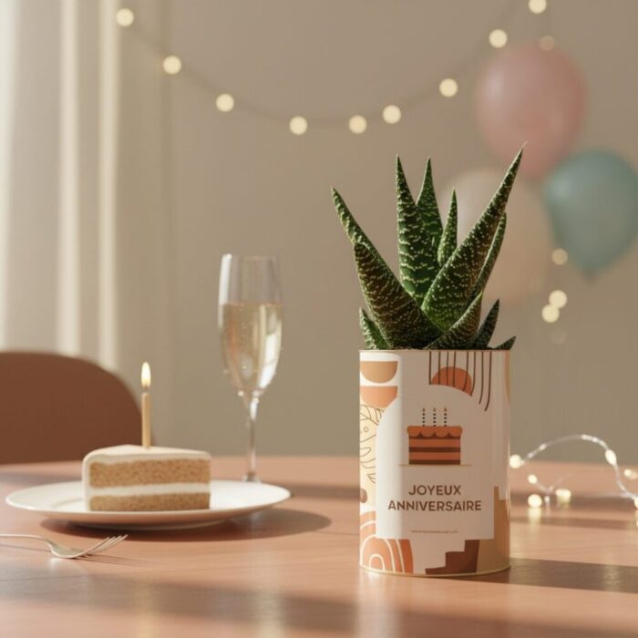 Plante personnalisée Joyeux Anniversaire - Jolie succulente à message