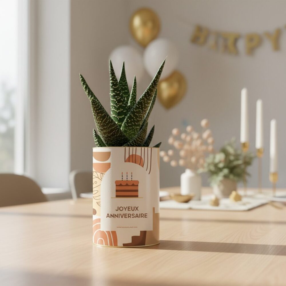 Plante personnalisée Joyeux Anniversaire - Jolie succulente à message